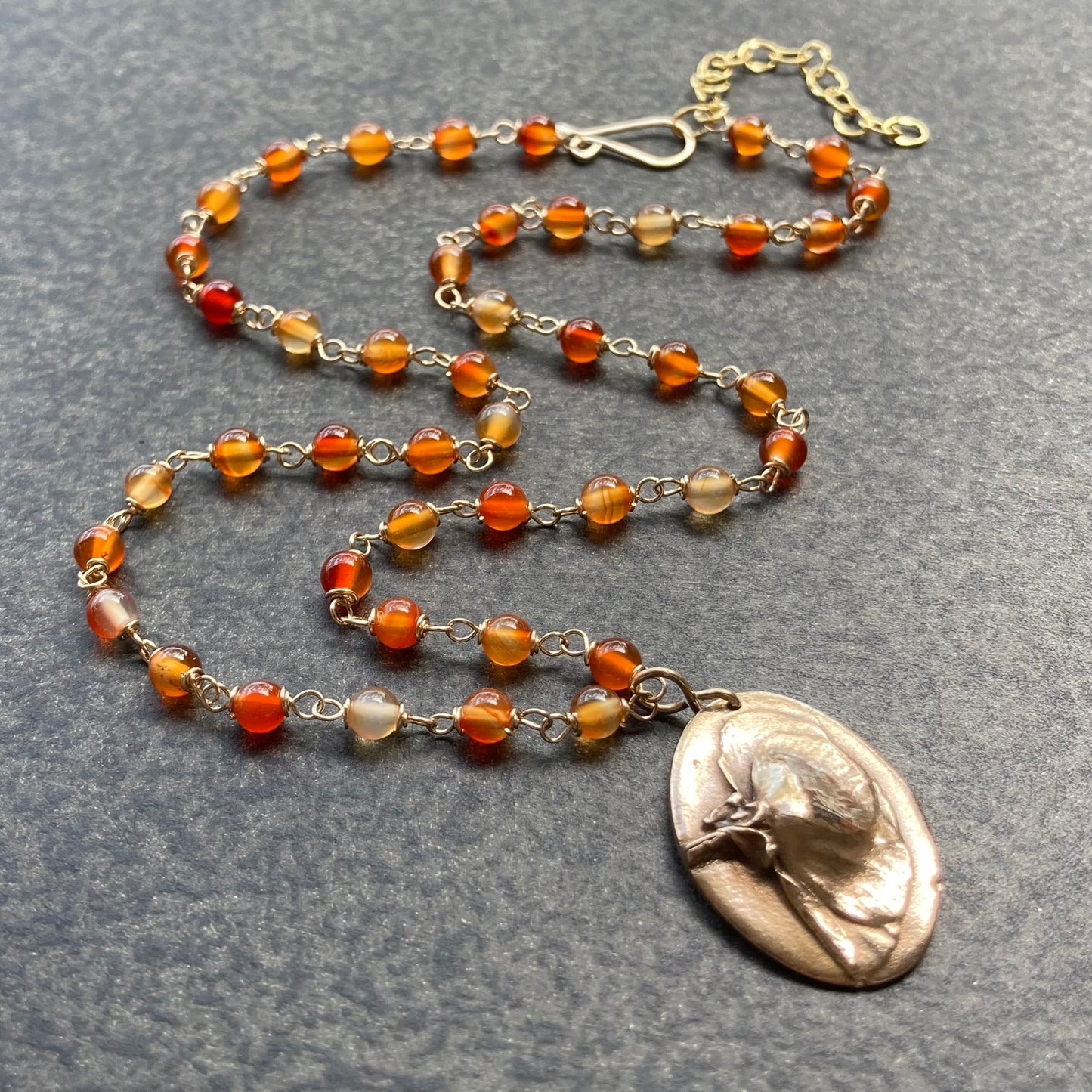 Natural Carnelian, Gold & Bronze Poppy Necklace