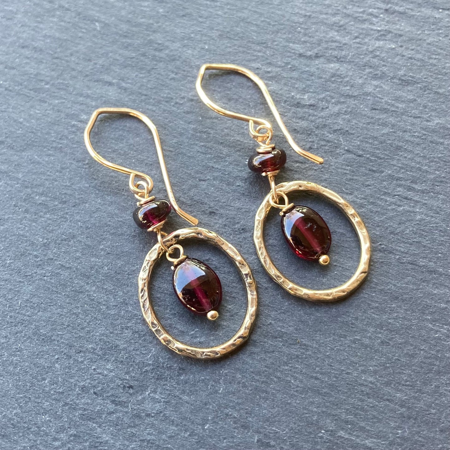 Rhodolite Garnet, Gold & Bronze Hoops