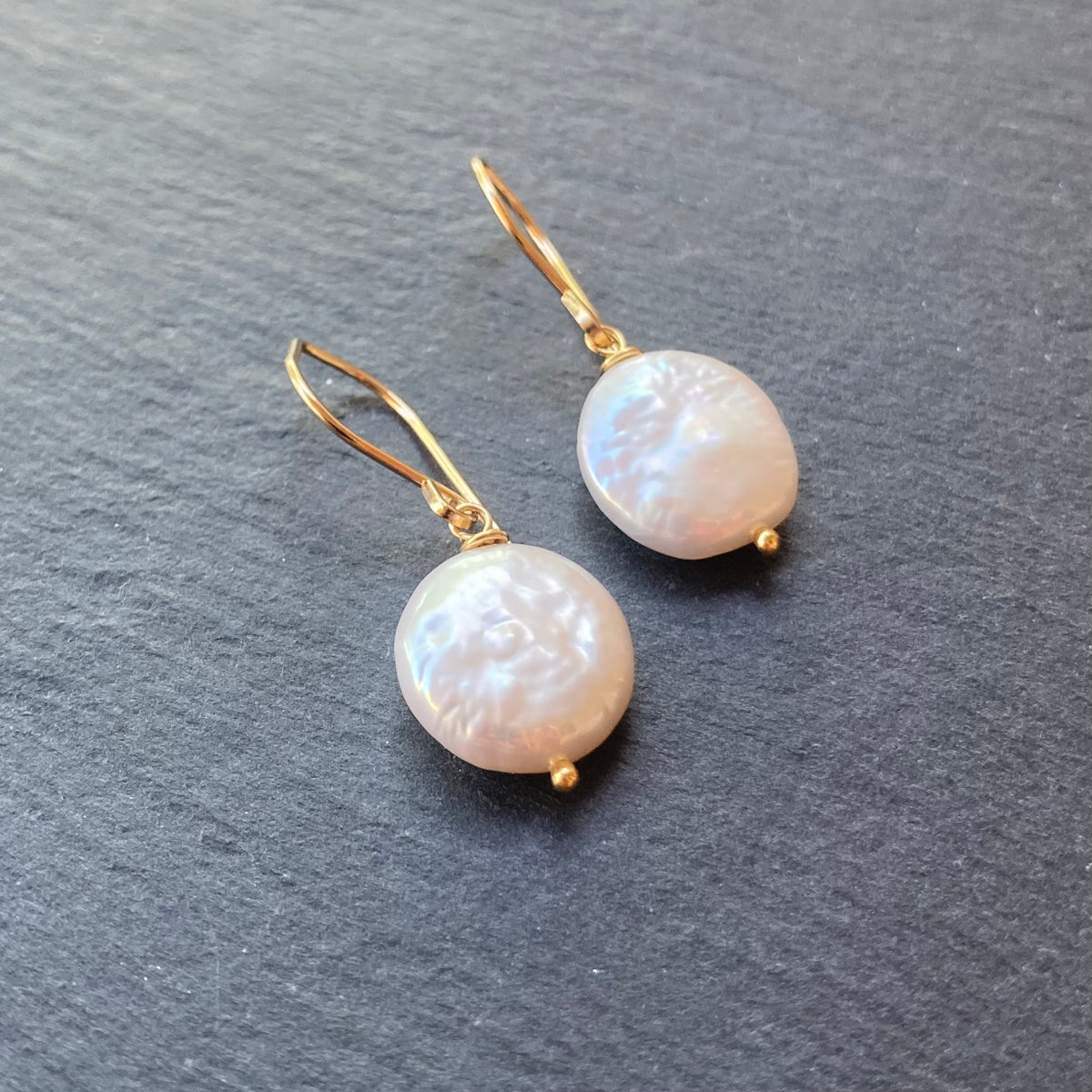 Freshwater Coin Pearl & Gold Earrings