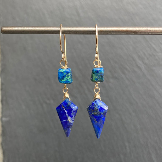 Azurite Malachite, Lapis & Gold Earrings