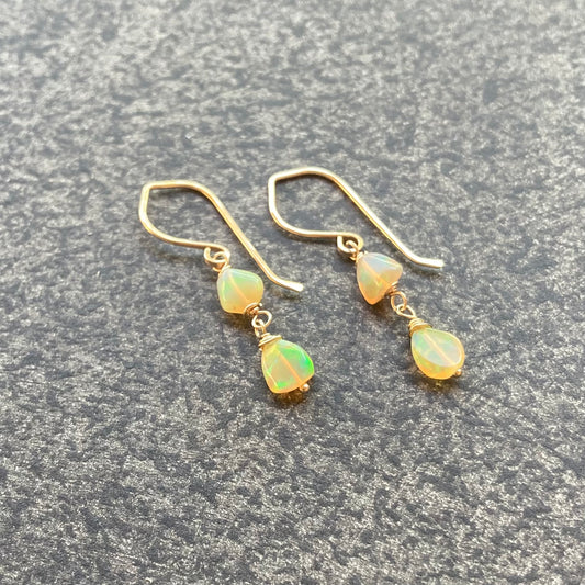 Ethiopian Golden Opal & Gold Drop Earrings