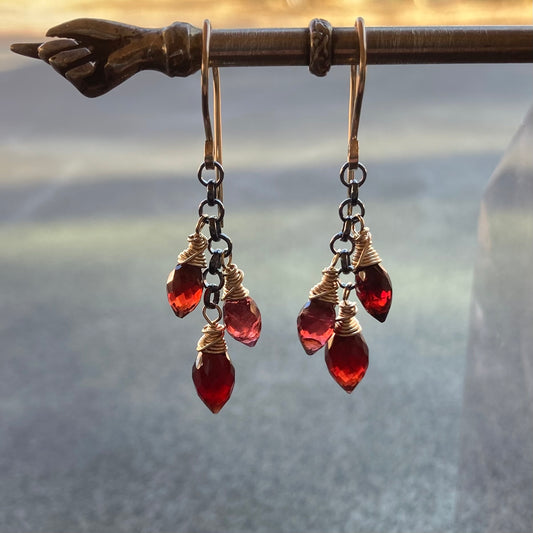 Mozambique Garnet & Mixed Metal Cascade Earrings