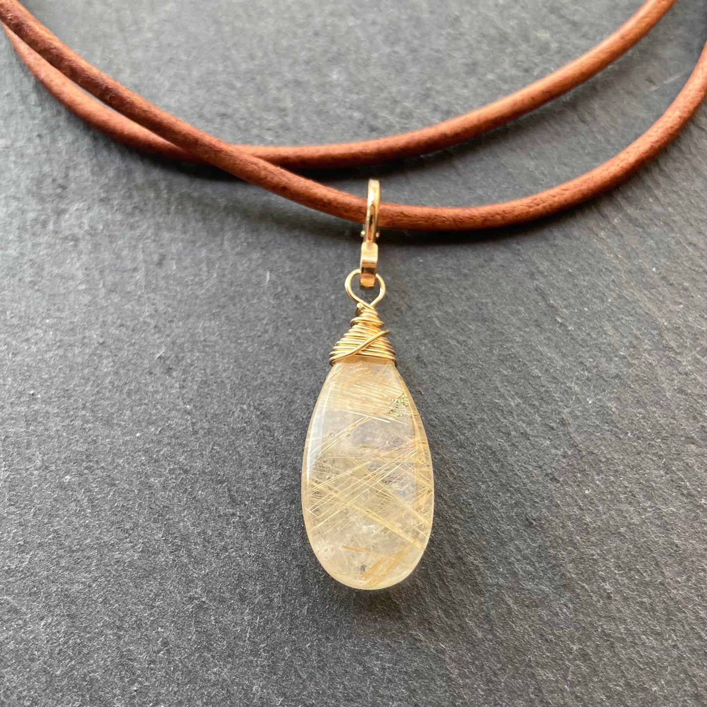 Golden Rutilated Quartz & Gold Leather Choker