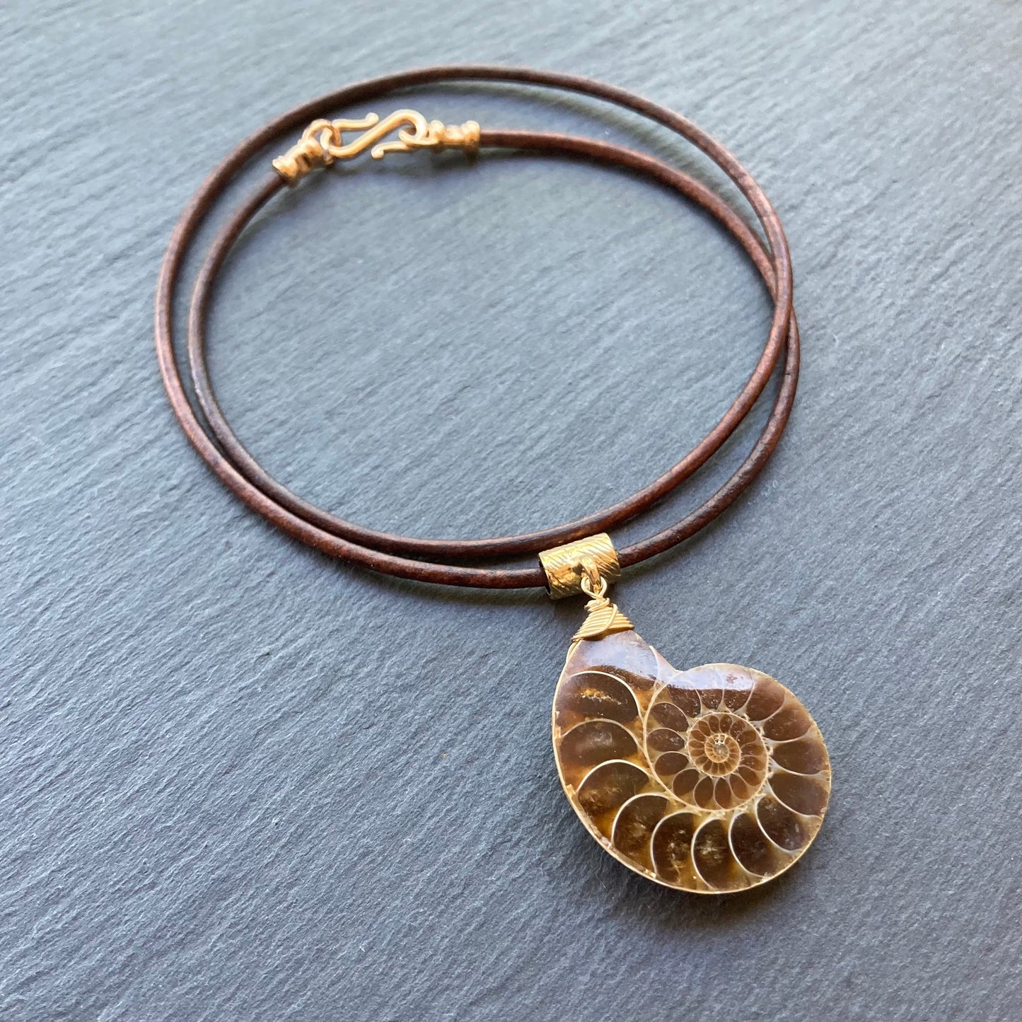 Natural Ammonite & Bronze Leather Choker