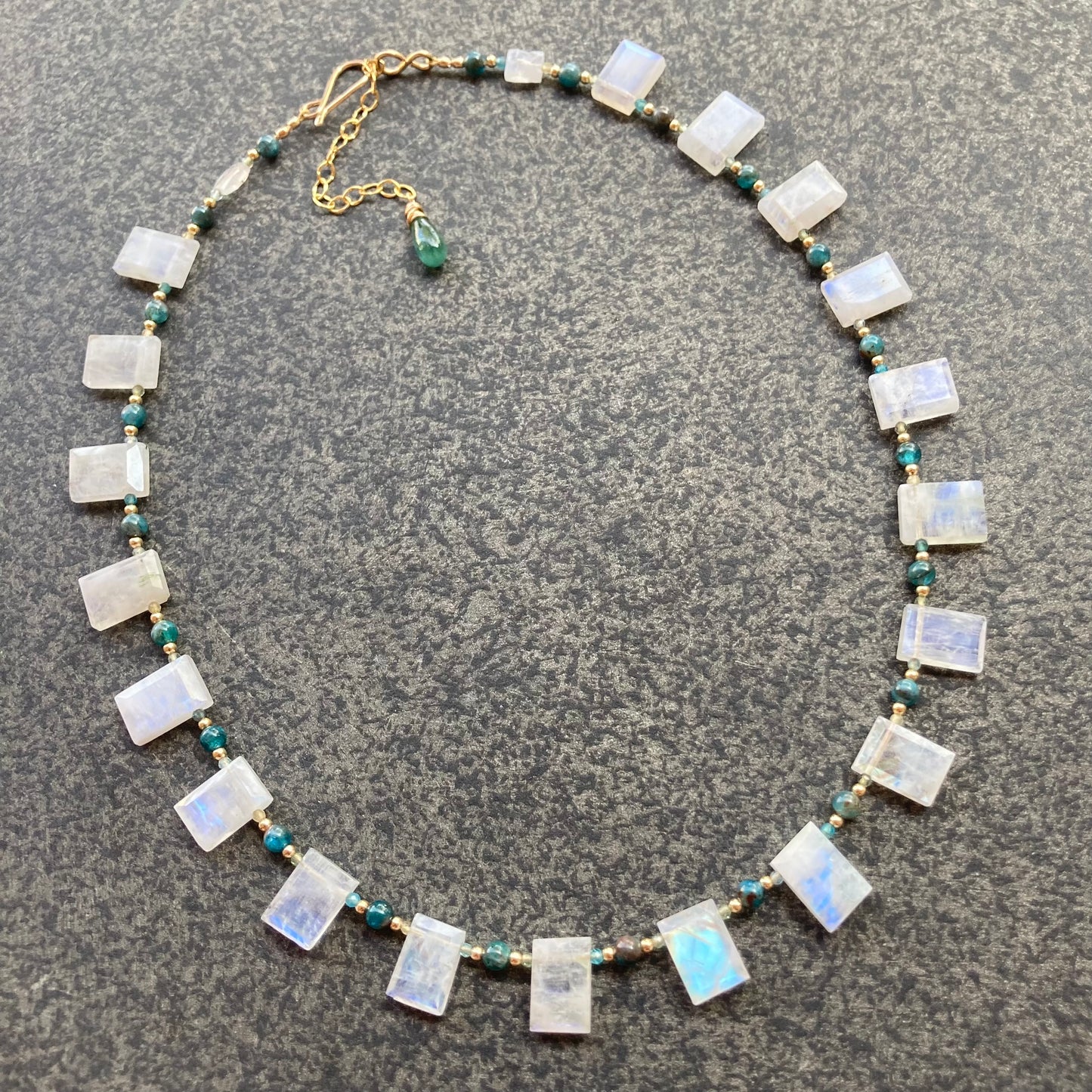 Rainbow Moonstone, Apatite & Gold Necklace