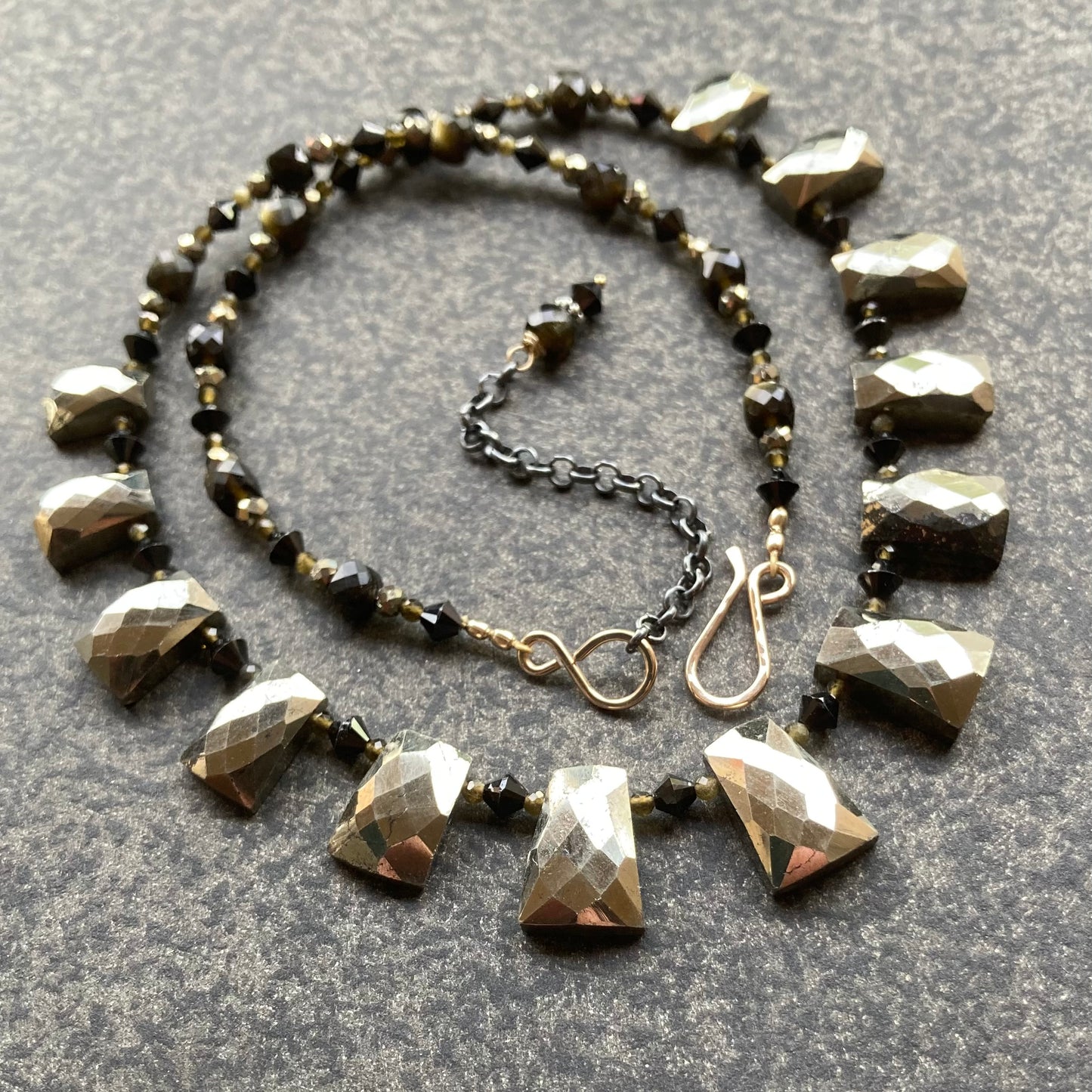 Pyrite, Golden Obsidian, Black Spinel & Mixed Metal Collar