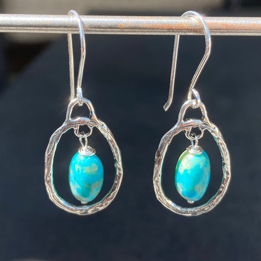 Kingman Turquoise & Sterling Silver Hoops