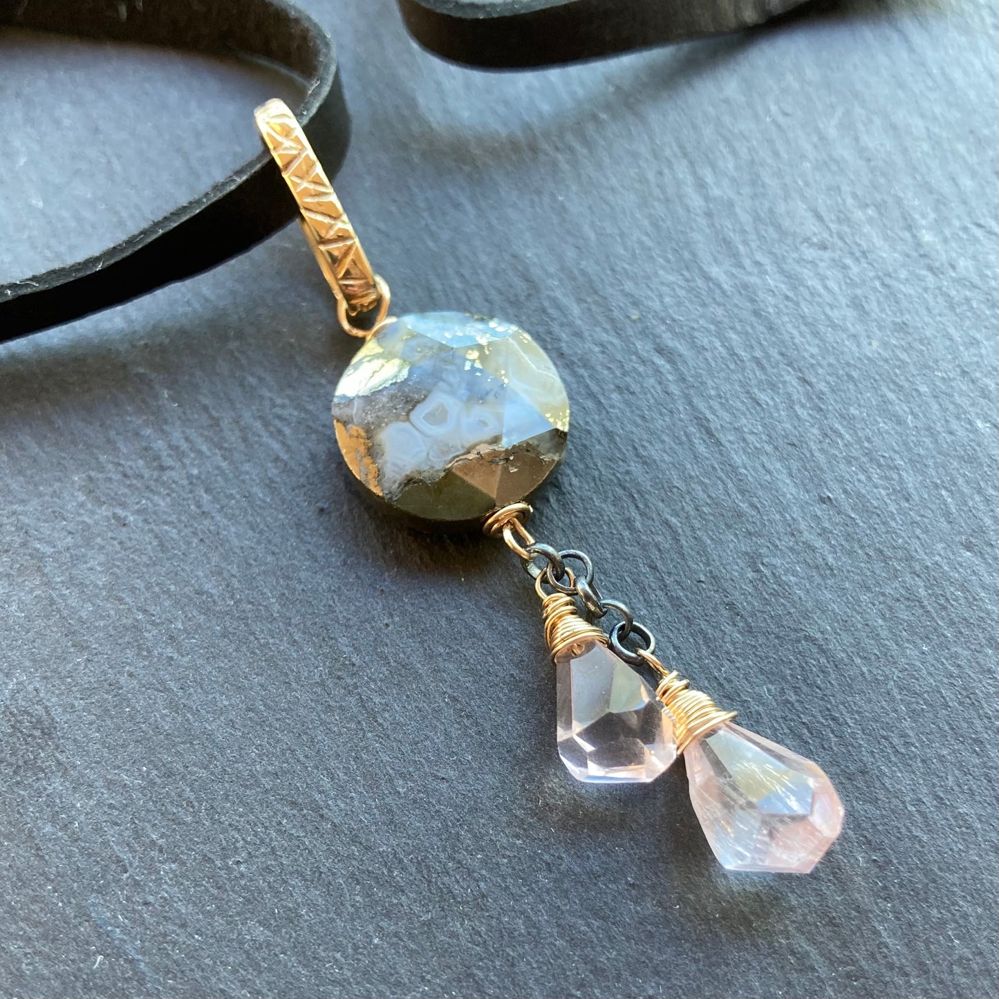 Nipomo Marcasite in Agate, Rose Quartz & Mixed Metal Deertan Leather Choker