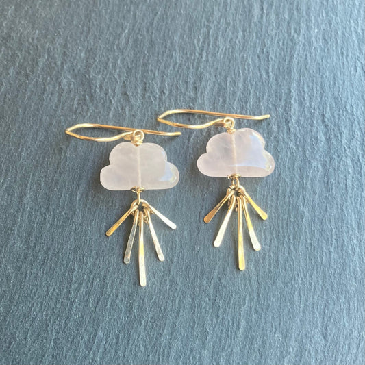 Rose Quartz & Gold Sunset Fringe Earrings