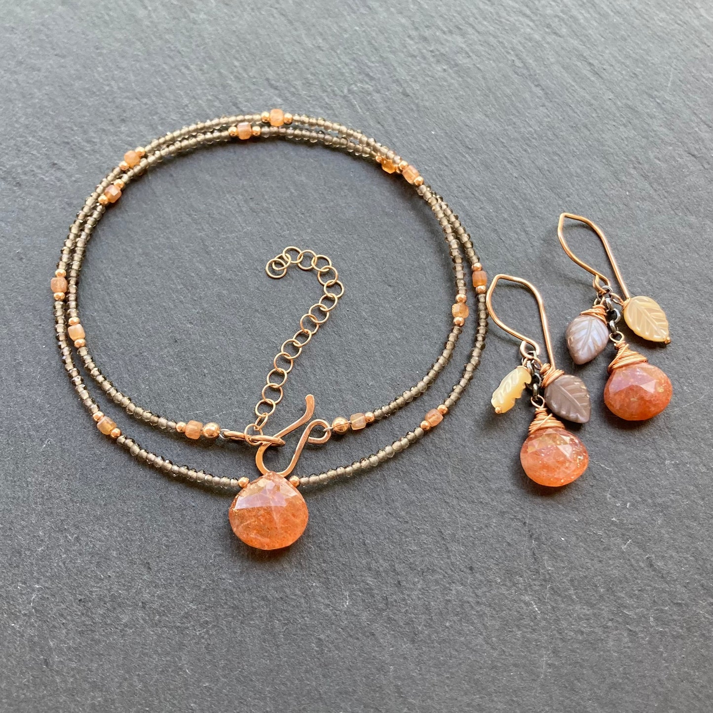 Sunstone, Smoky Quartz & Rose Gold Choker