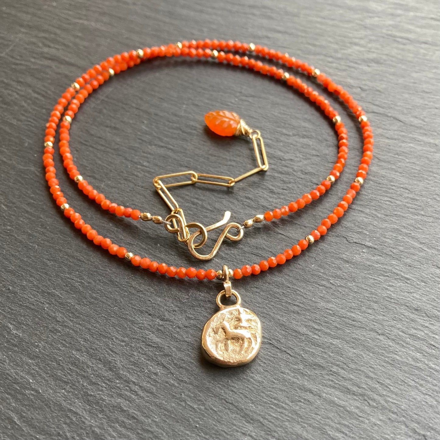 Red Agate, Gold & Bronze Ancient Coin Choker