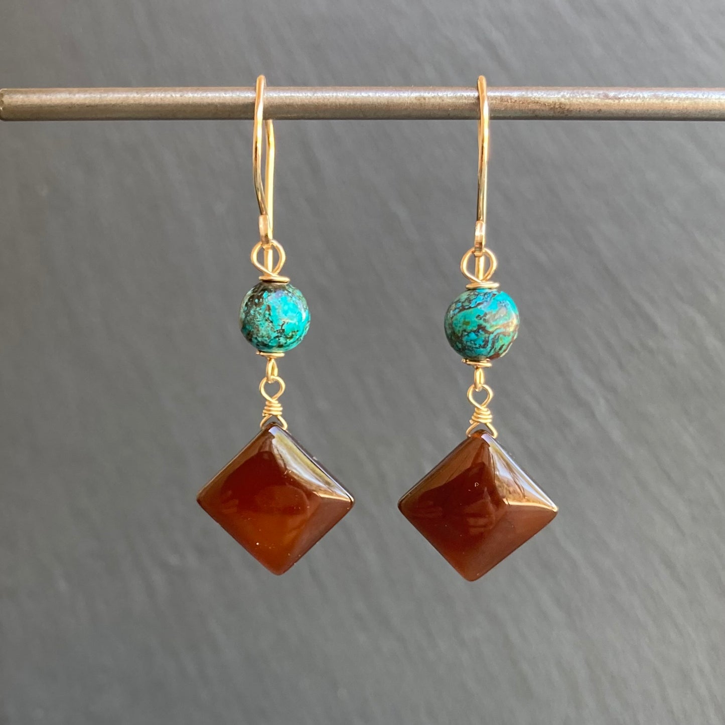 Chalcedony, Shattuckite & Gold Earrings