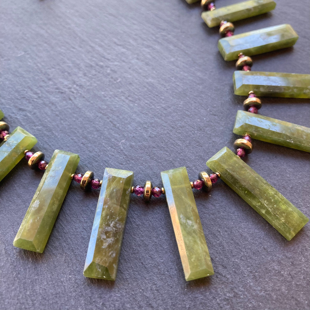 Vesuvianite & Purple Garnet Necklace