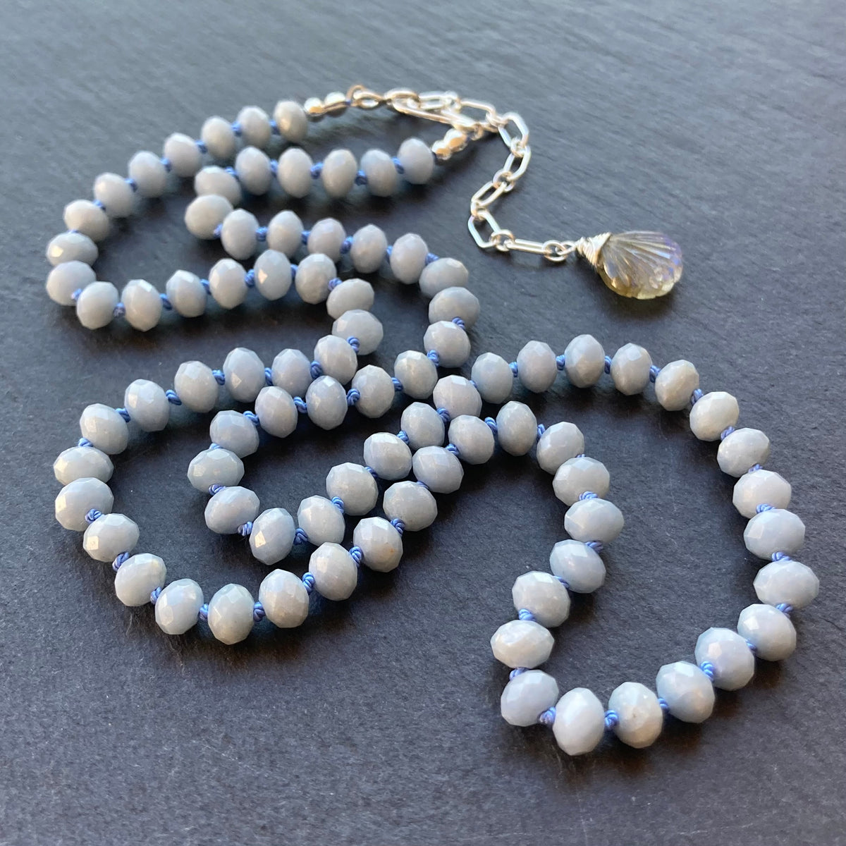 Angelite Hand Knotted Silk Necklace