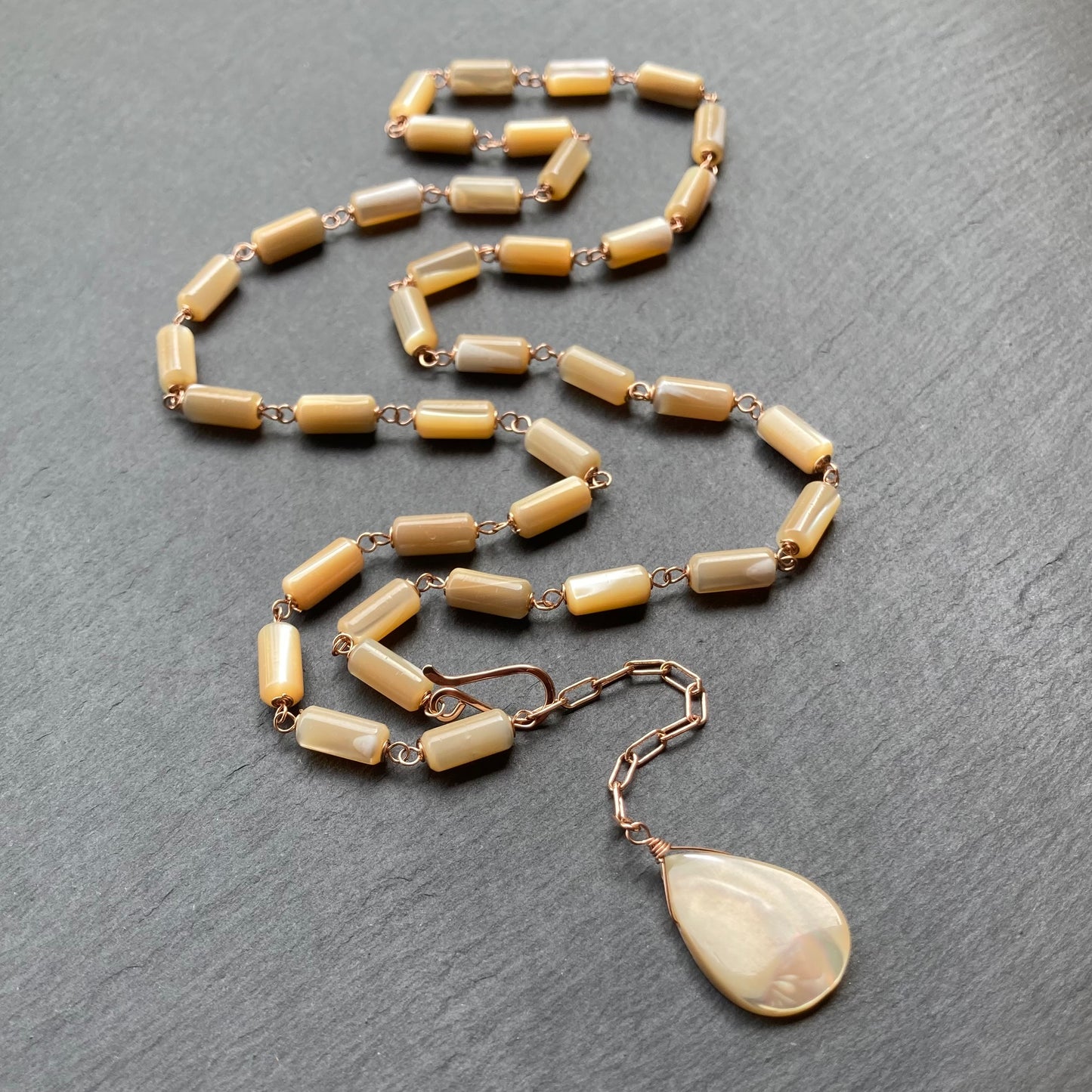 Mother of Pearl & Rose Gold Convertible Lariat Necklace