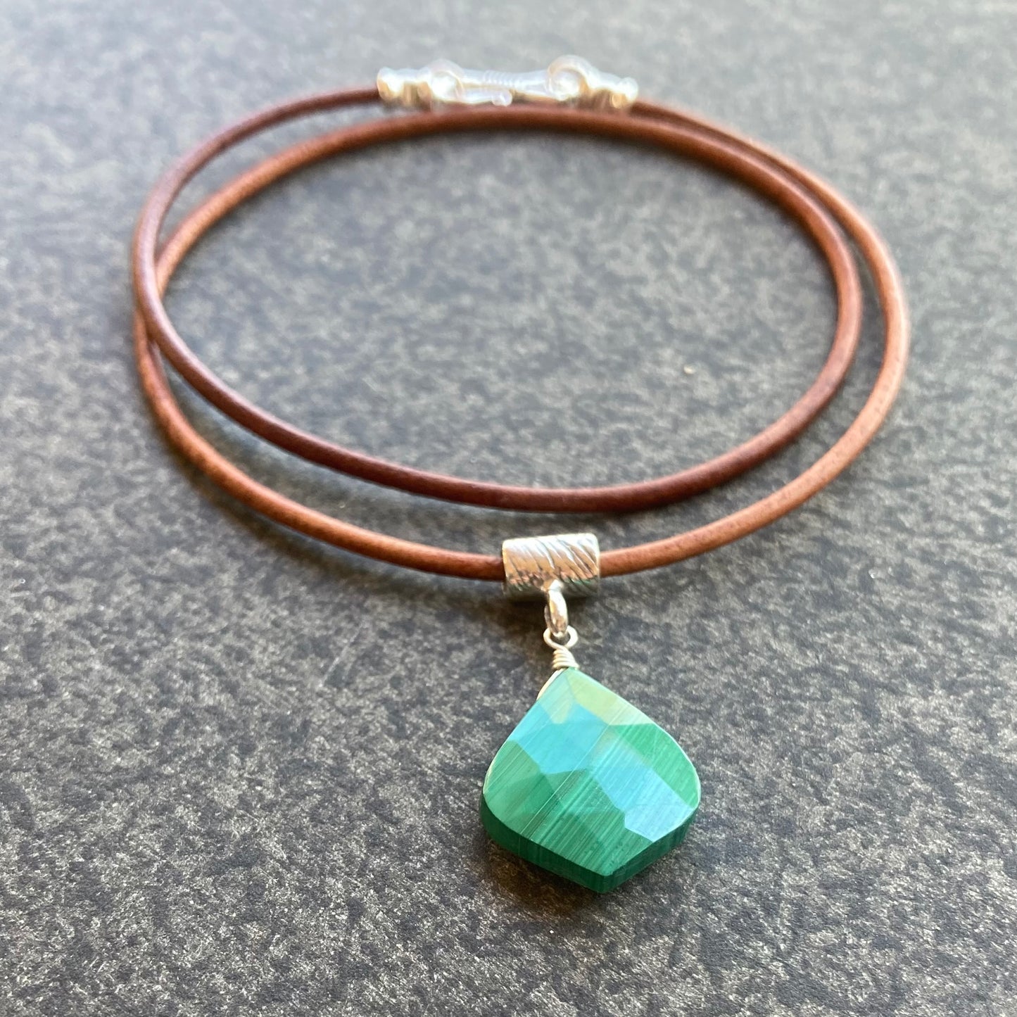 Malachite & Sterling Silver Leather Choker