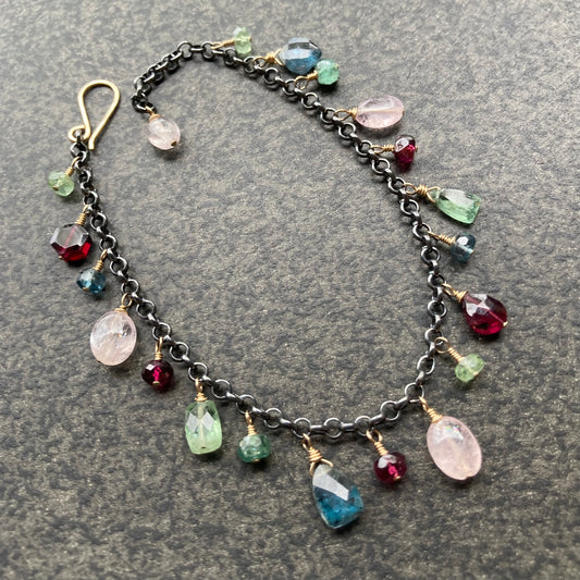 Multi Gemstone & Mixed Metal Charm Bracelet