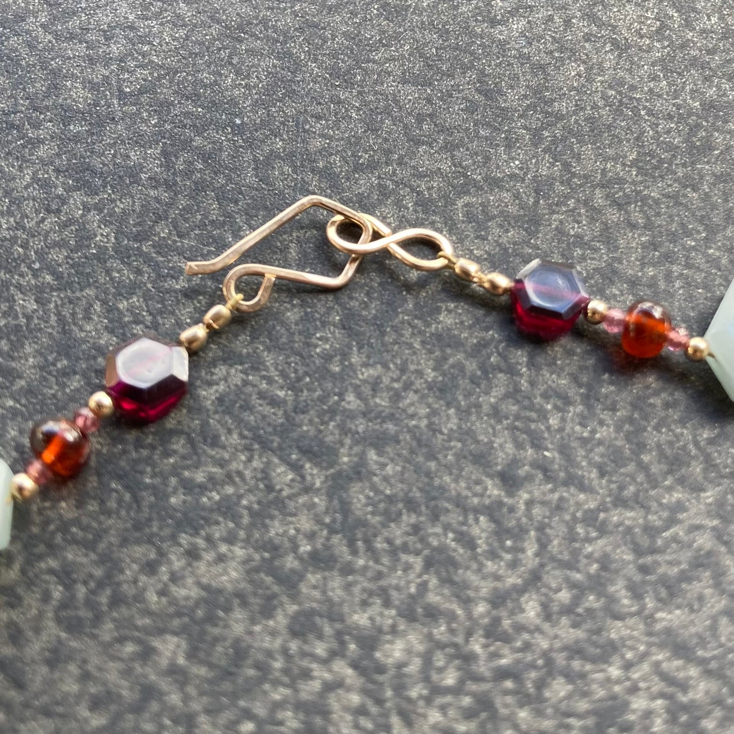 Aquamarine, Rhodolite, Hessonite & 14k Gold Necklace