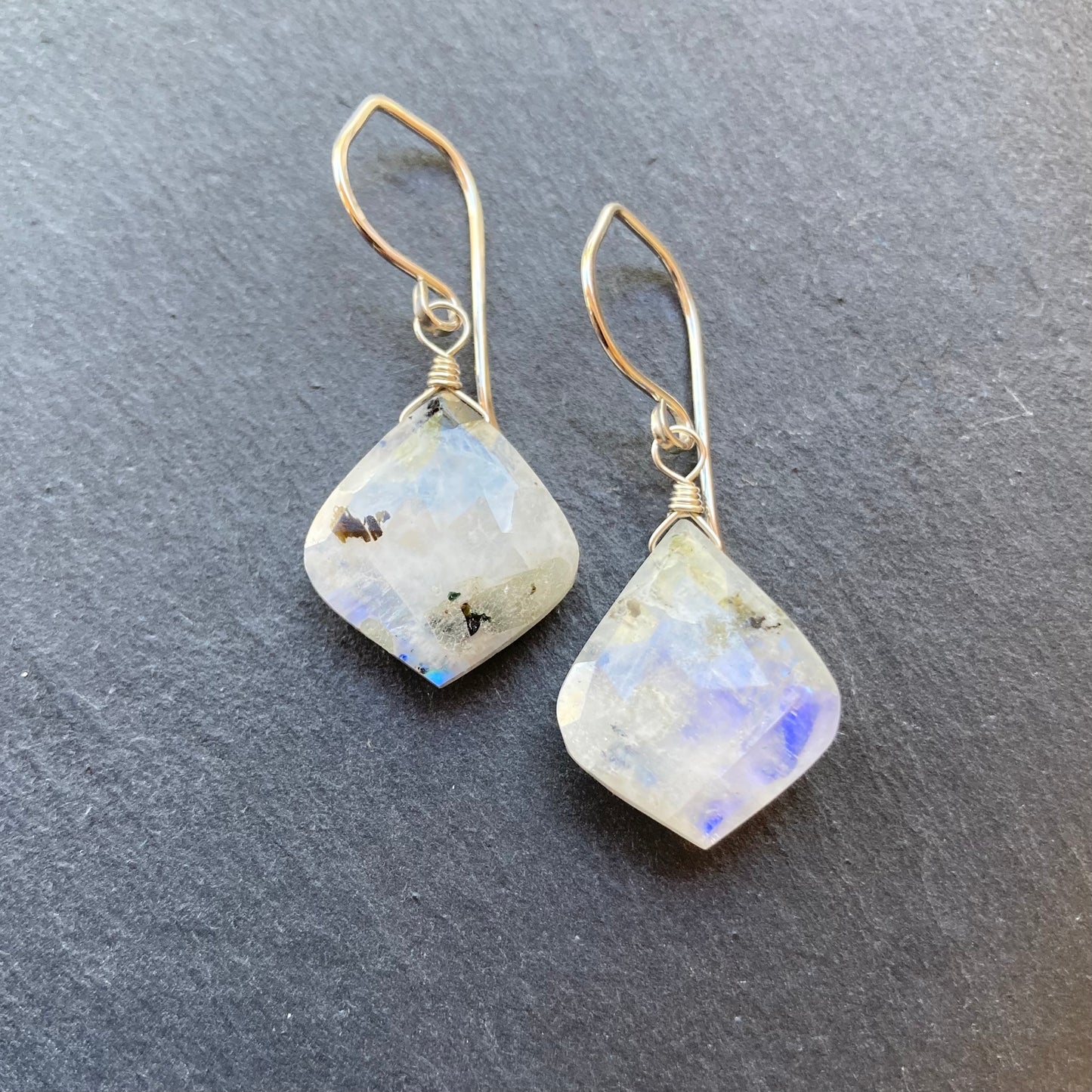 Tourmalinated Rainbow Moonstone & Sterling Silver Earrings