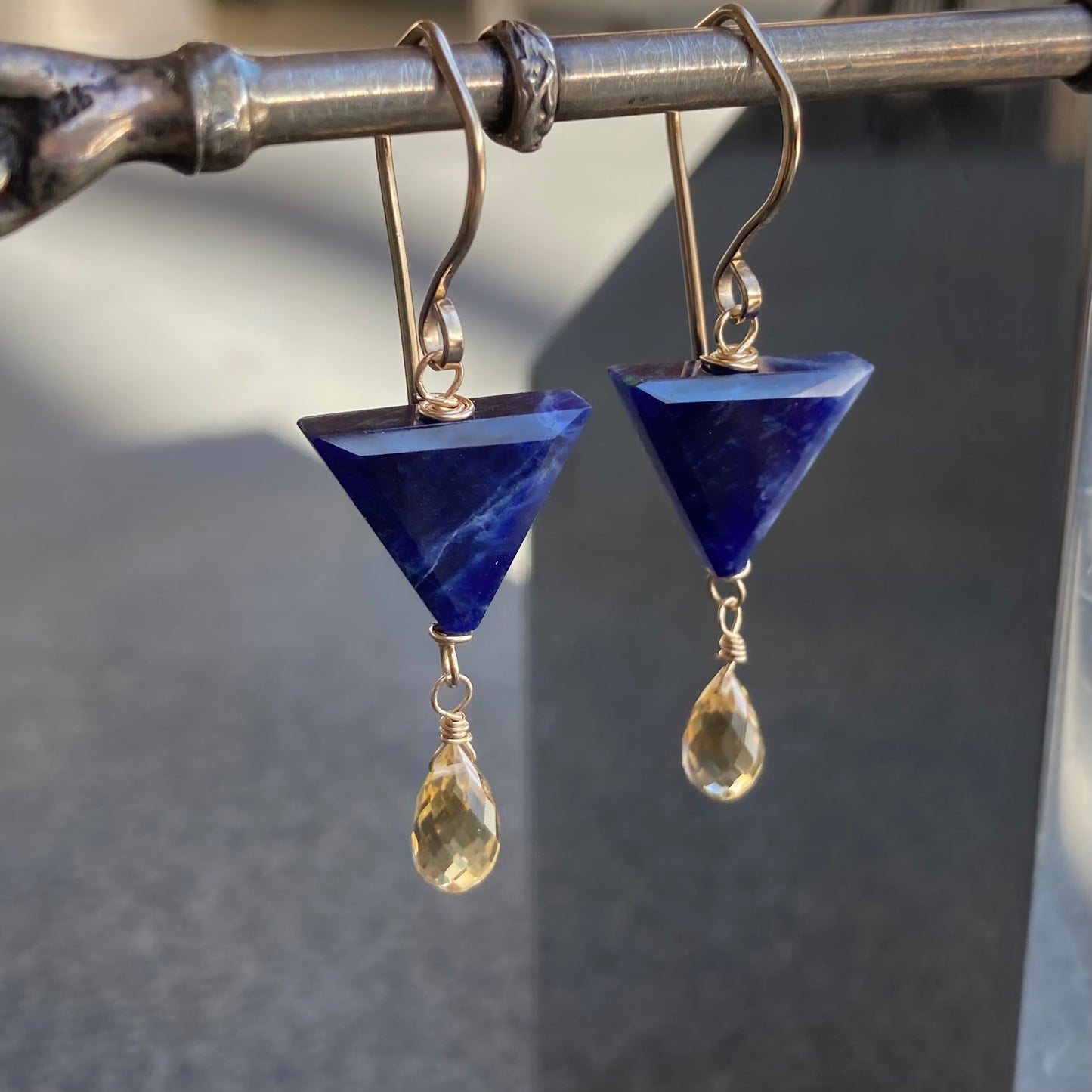 Sodalite, Citrine & Gold Earrings