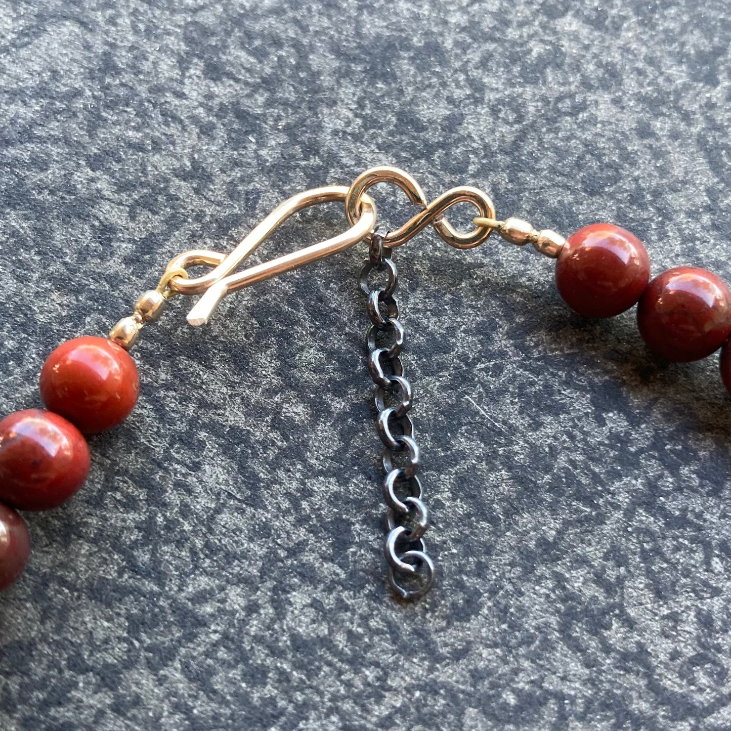 Men’s/Unisex Apple Jasper & Artisan Bronze Bead Mixed Metal Bracelet