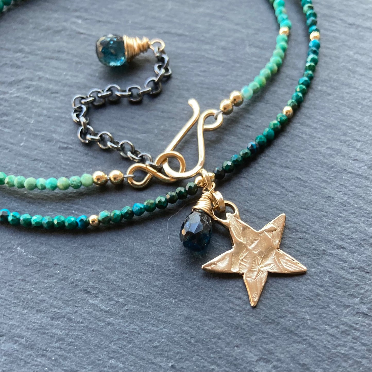 Chrysocolla & Bronze Star Pendant Choker