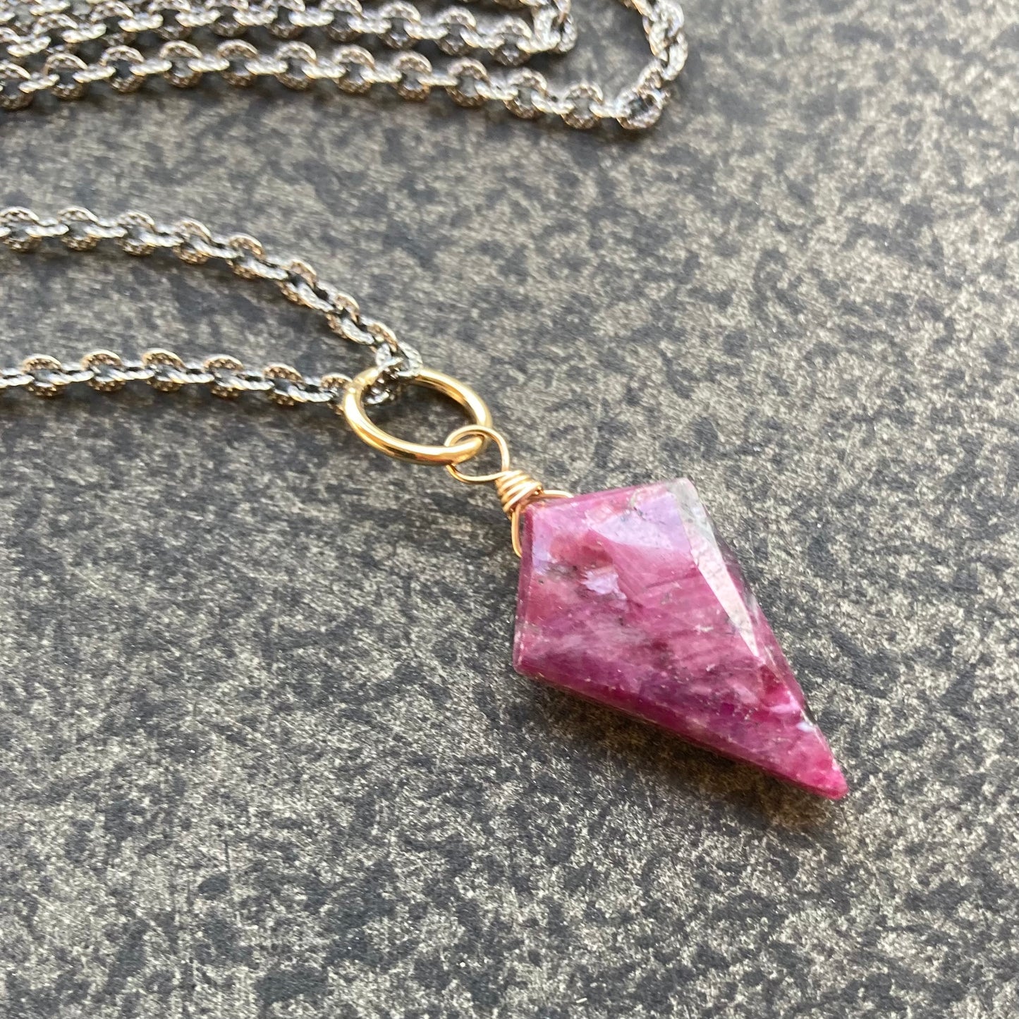 Natural Ruby & Mixed Metal Arrowhead Necklace