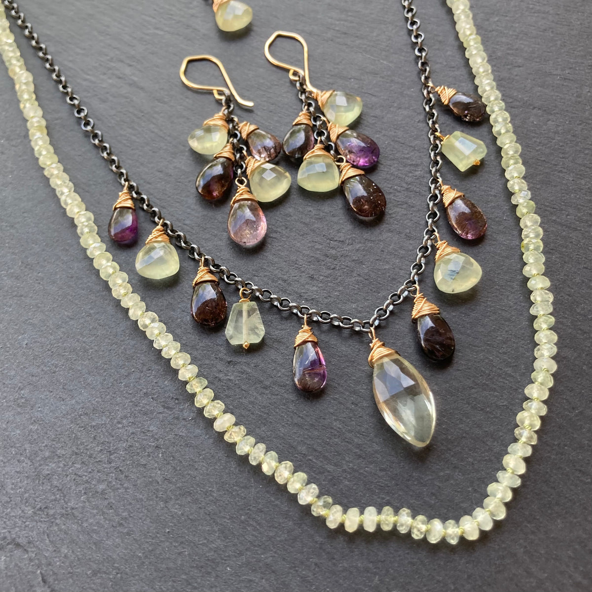 Prehnite Hand Knotted Silk Necklace