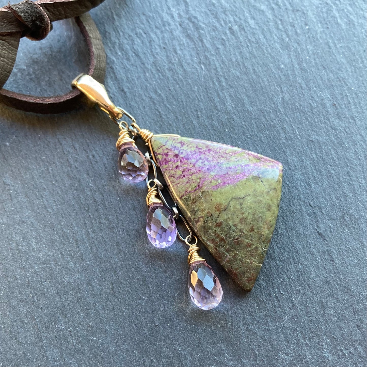 Atlantisite, Ametrine & Mixed Metal Deertan Leather Choker