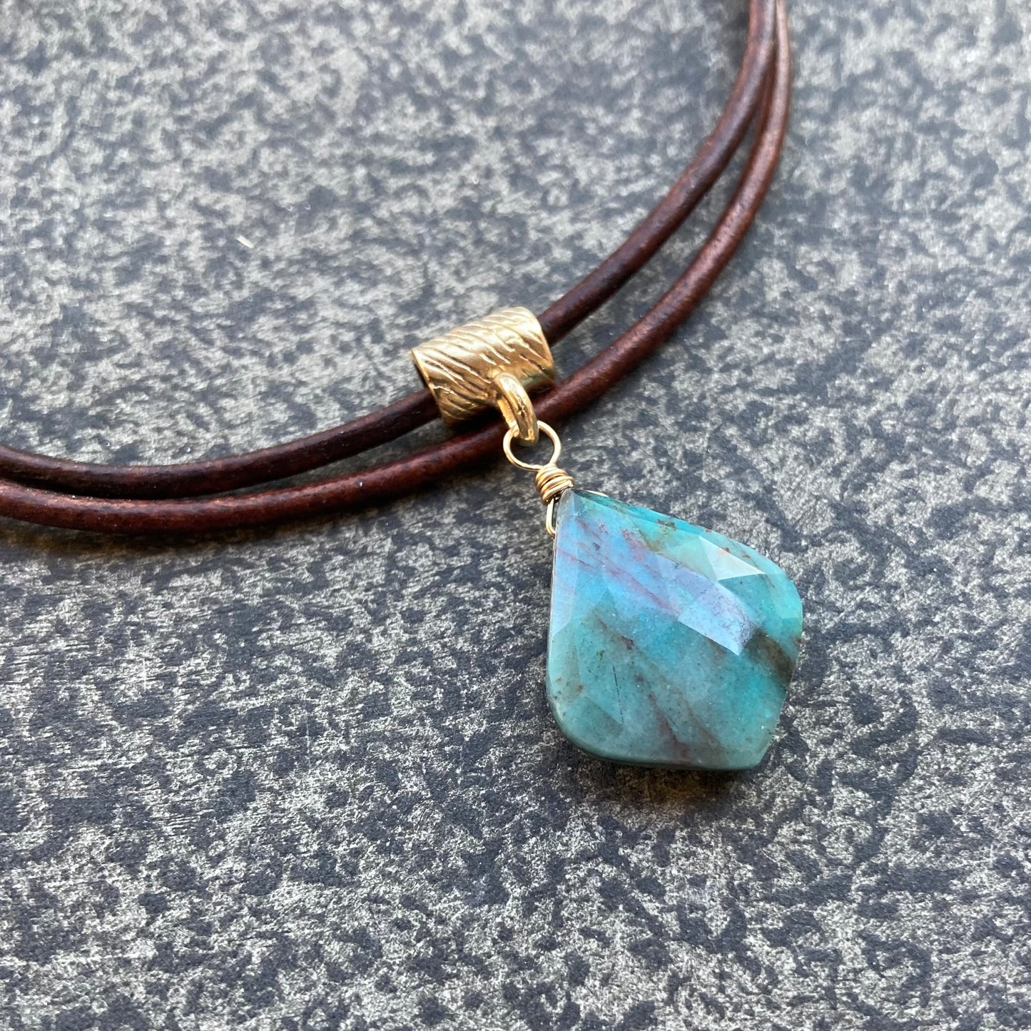 Chrysocolla & Bronze Leather Choker