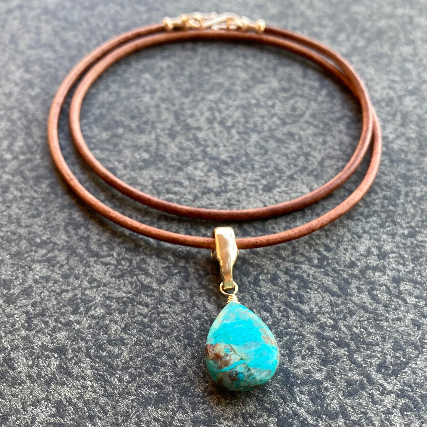 Chrysocolla & Bronze Leather Choker