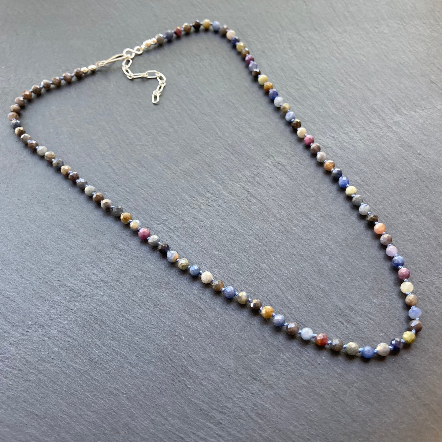 Multicolor Sapphire Hand Knotted Silk Necklace