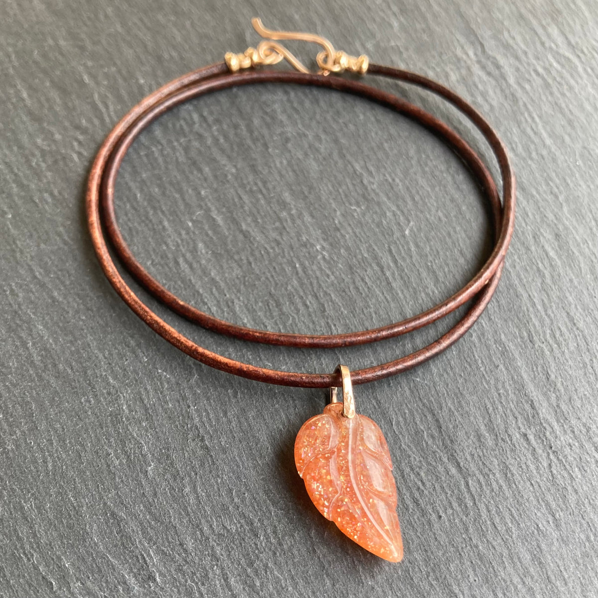 Sunstone & Rose Gold Leather Choker