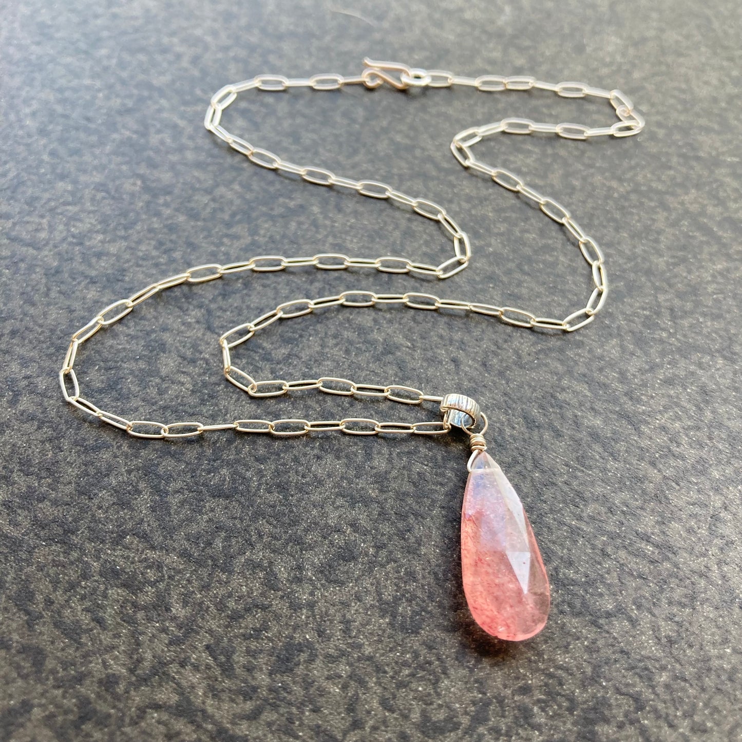 Strawberry Quartz & Sterling Silver Pendant Necklace