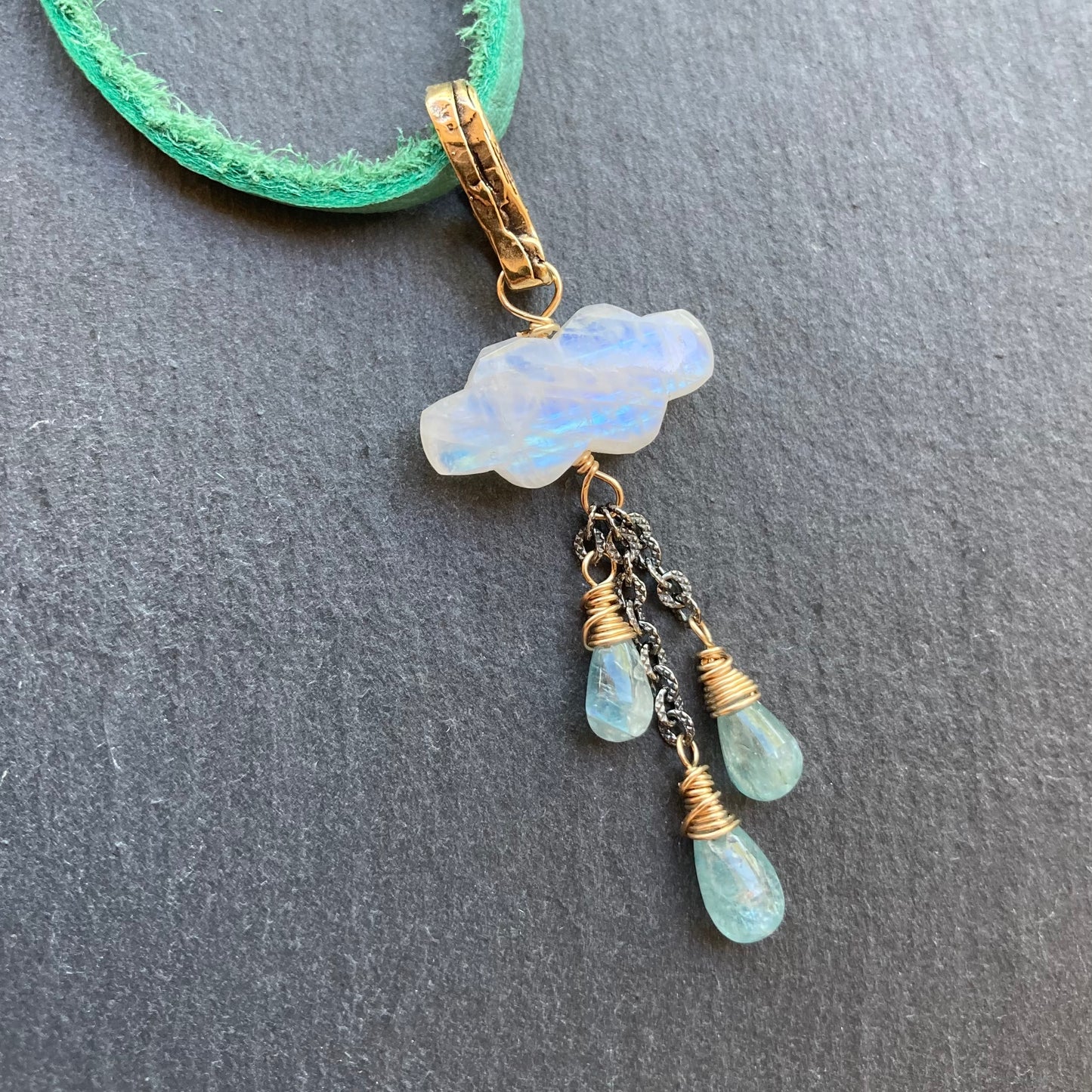 Rainbow Moonstone, Aqua Kyanite & Mixed Metal Monsoon Deertan Leather Choker
