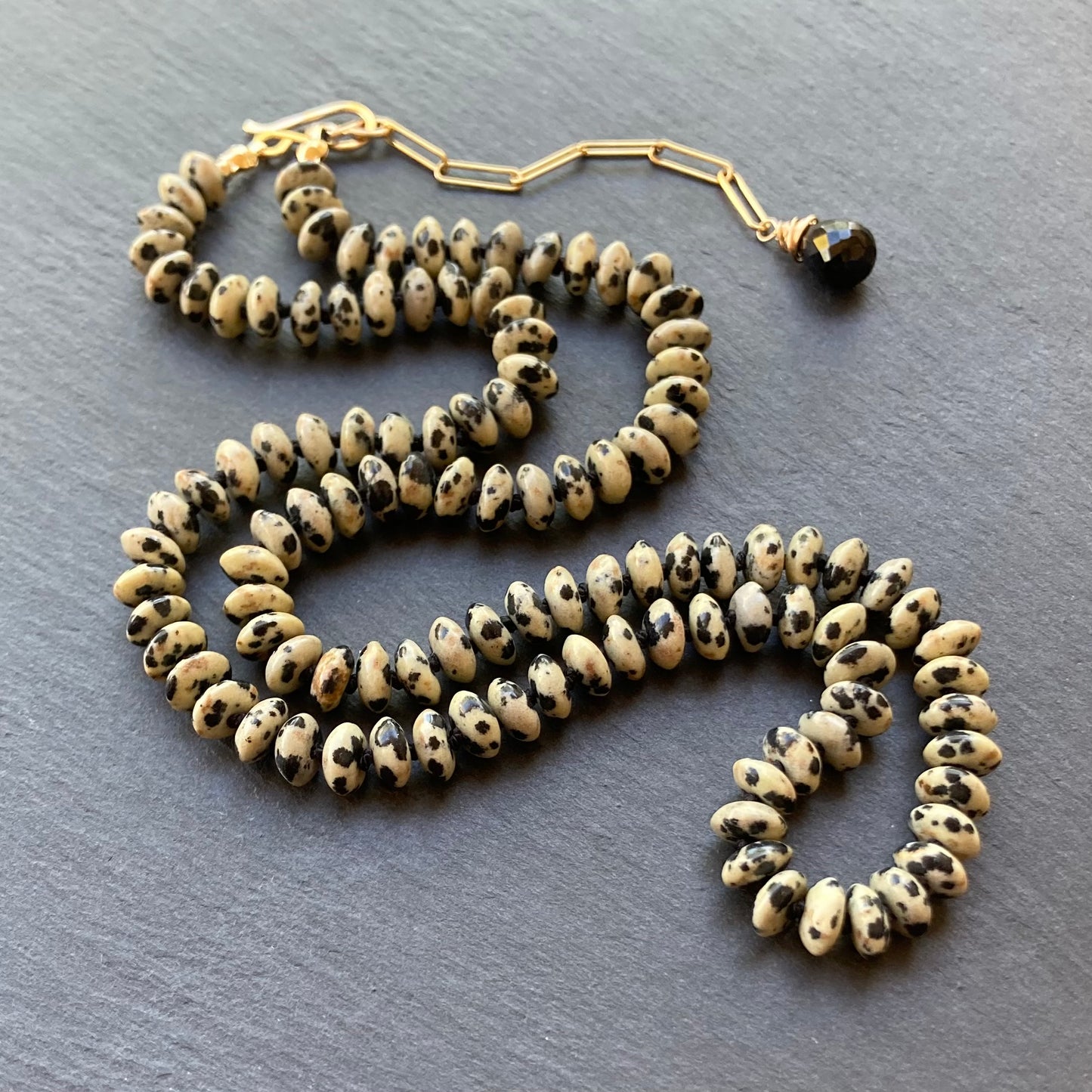 Dalmatian Jasper Hand Knotted Silk Necklace