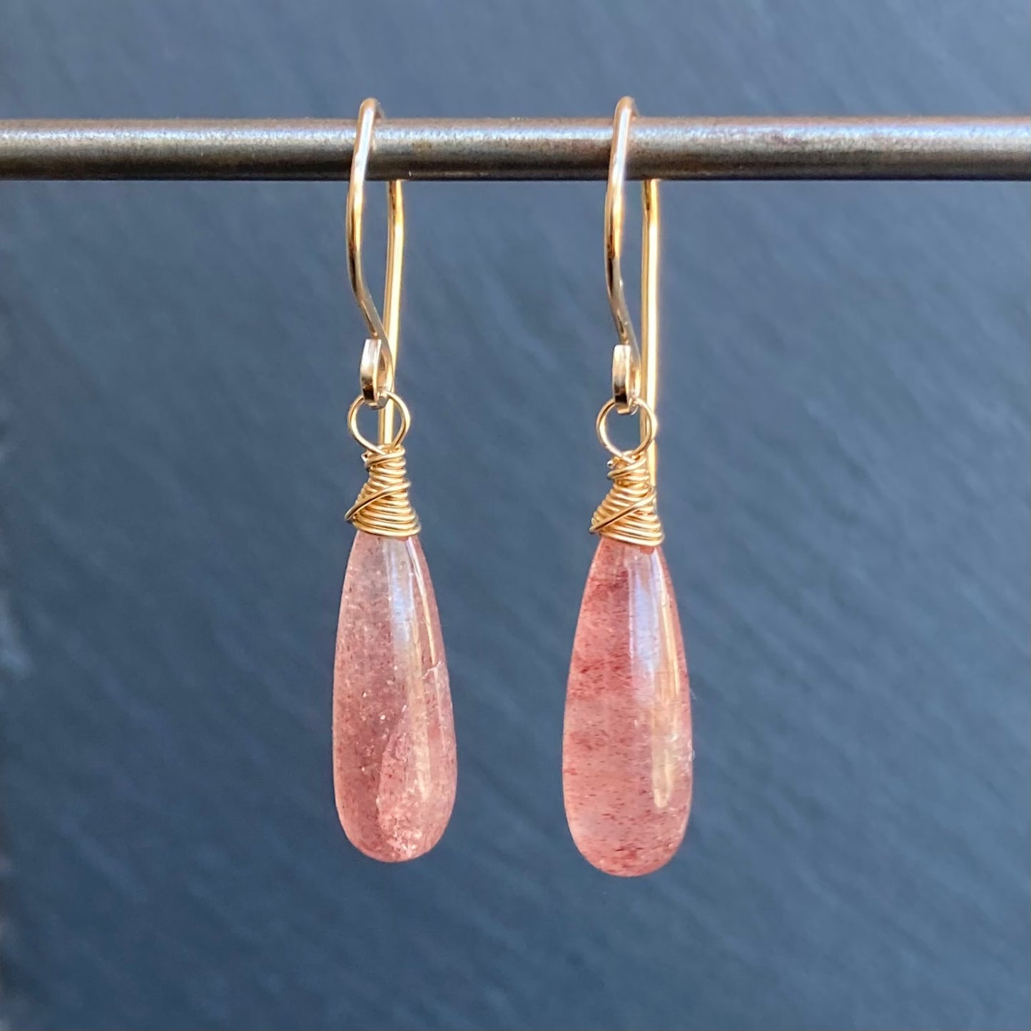 Strawberry Quartz & Gold Earrings