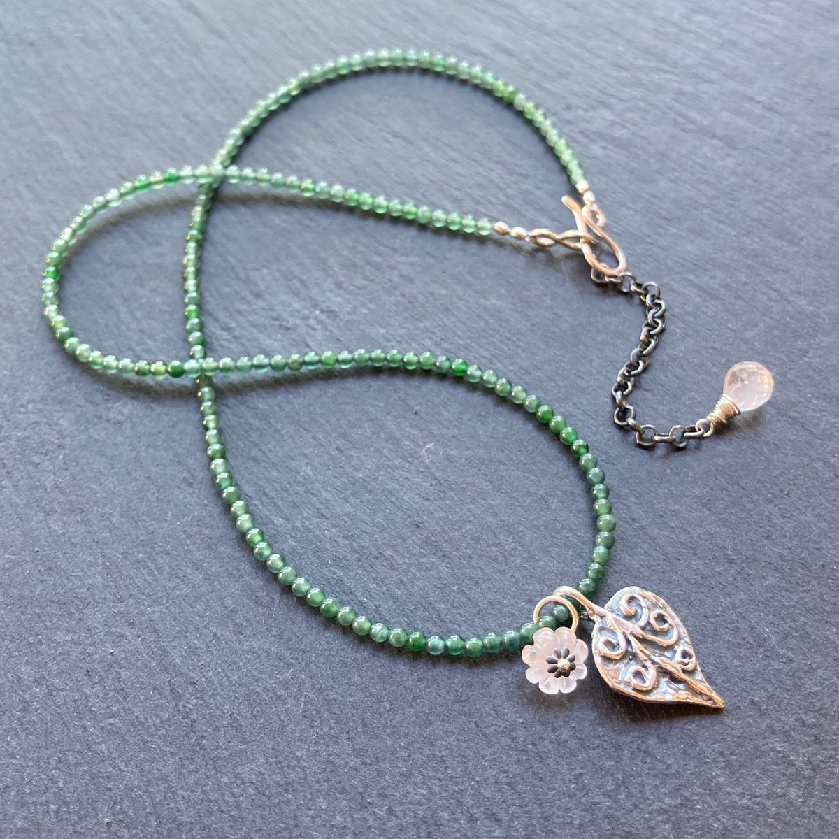 Guatemalan Jade, Rose Quartz & Sterling Silver Winter Bloom Choker