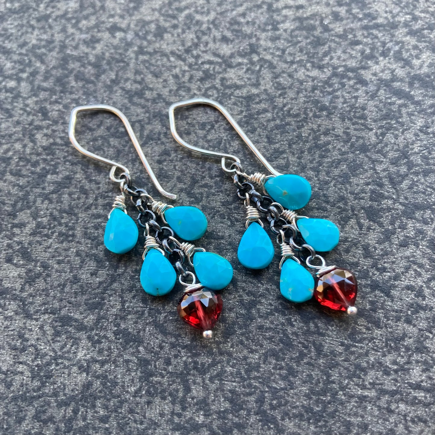 Sleeping Beauty Turquoise, Mozambique Garnet & Sterling Silver Cascade Earrings