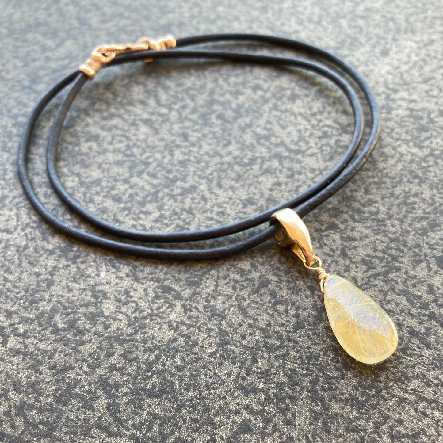 Golden Rutilated Quartz & Bronze Leather Choker