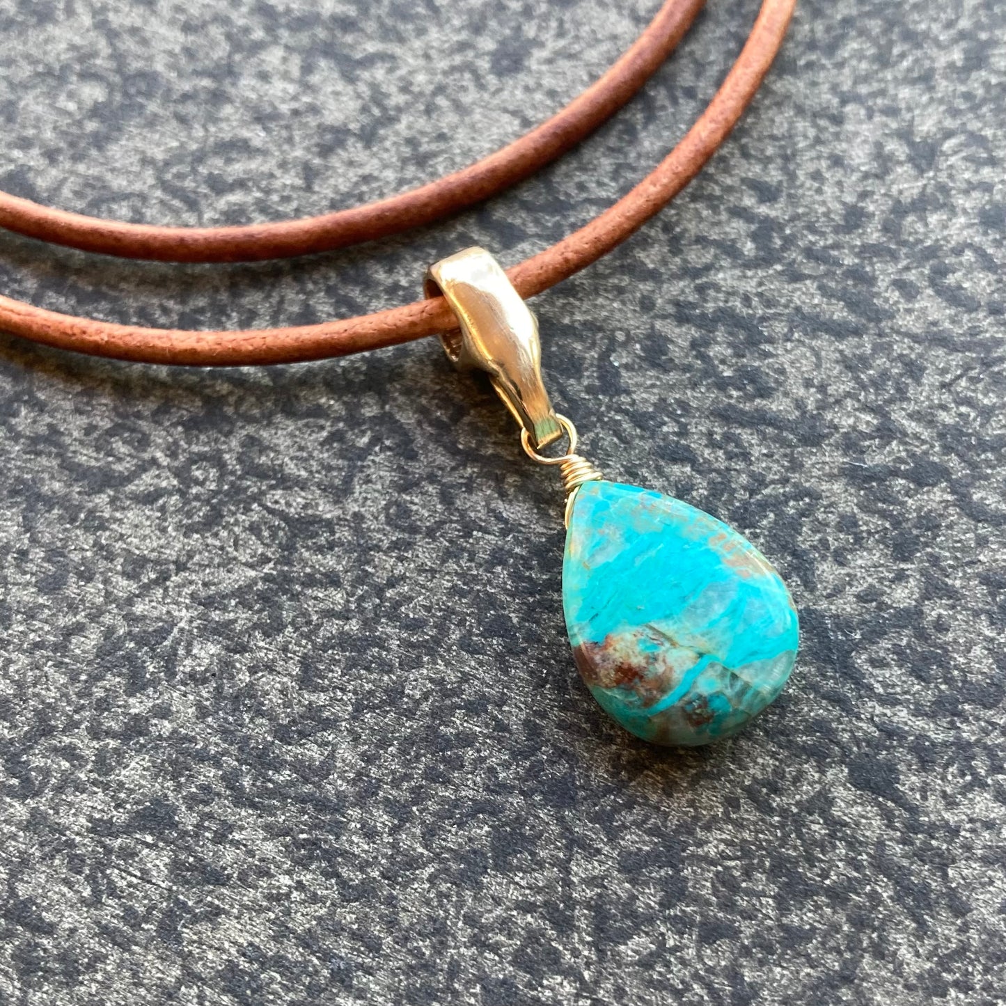 Chrysocolla & Bronze Leather Choker