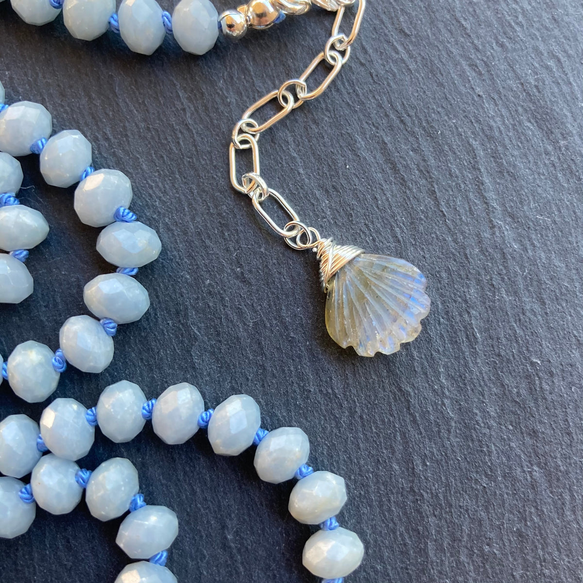 Angelite Hand Knotted Silk Necklace