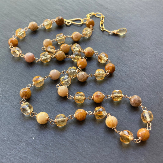 Fossil Coral, Citrine & Gold Necklace