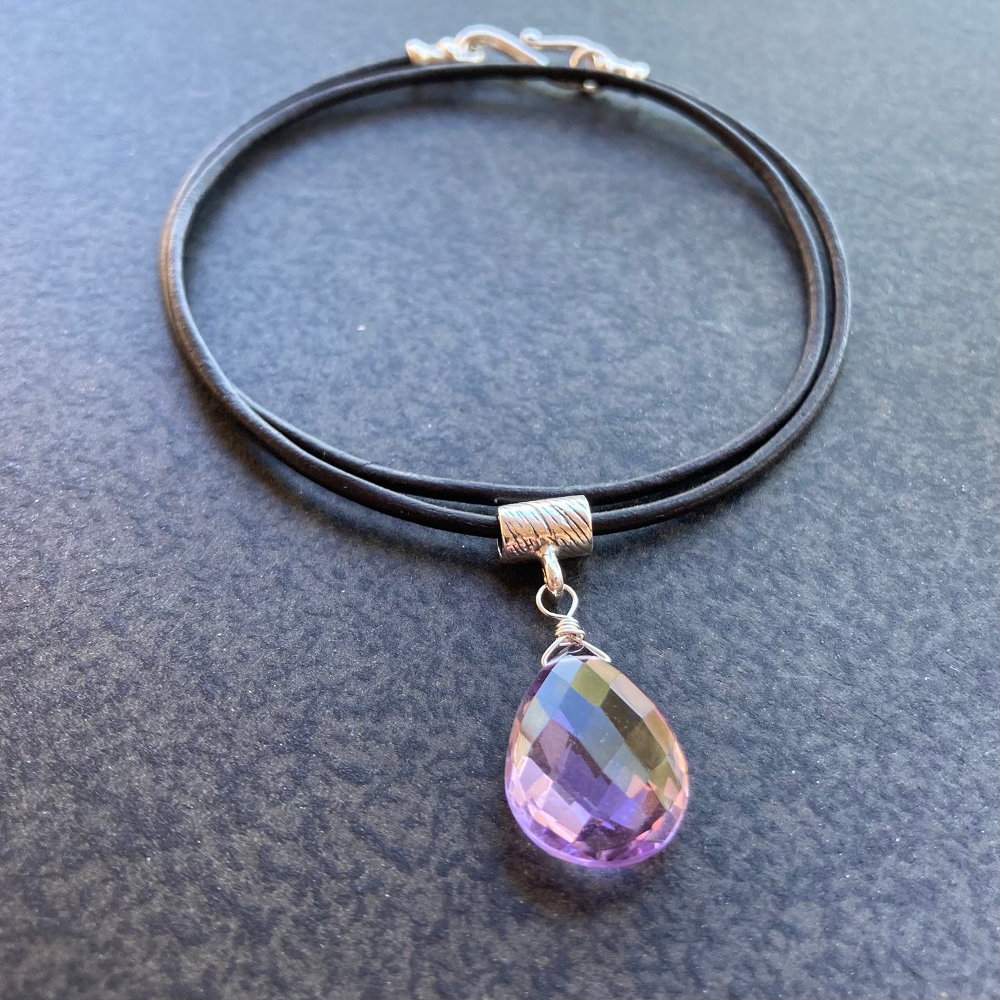 Pink Amethyst & Sterling Silver Leather Choker