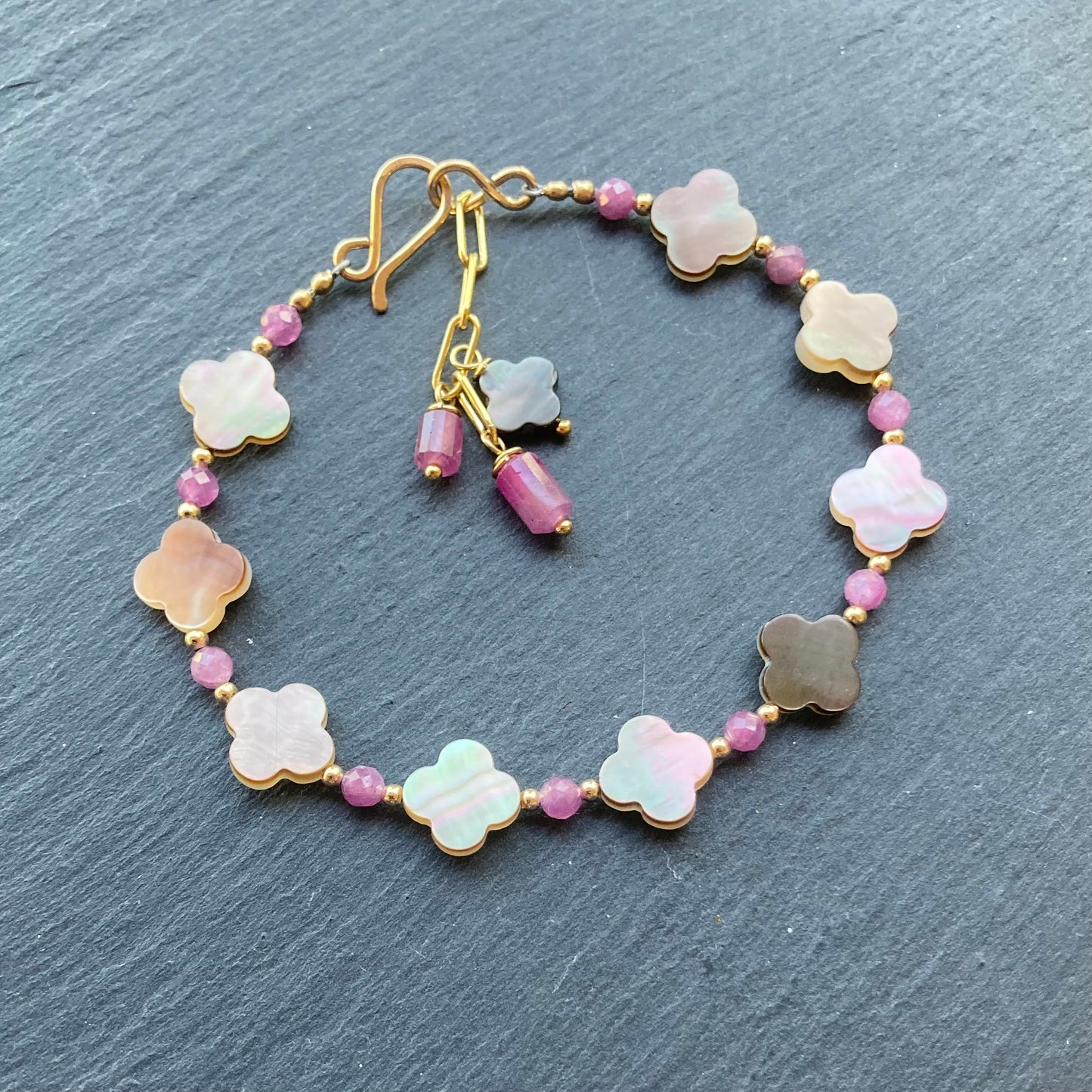 Black Mother of Pearl, Ruby & Gold Bracelet