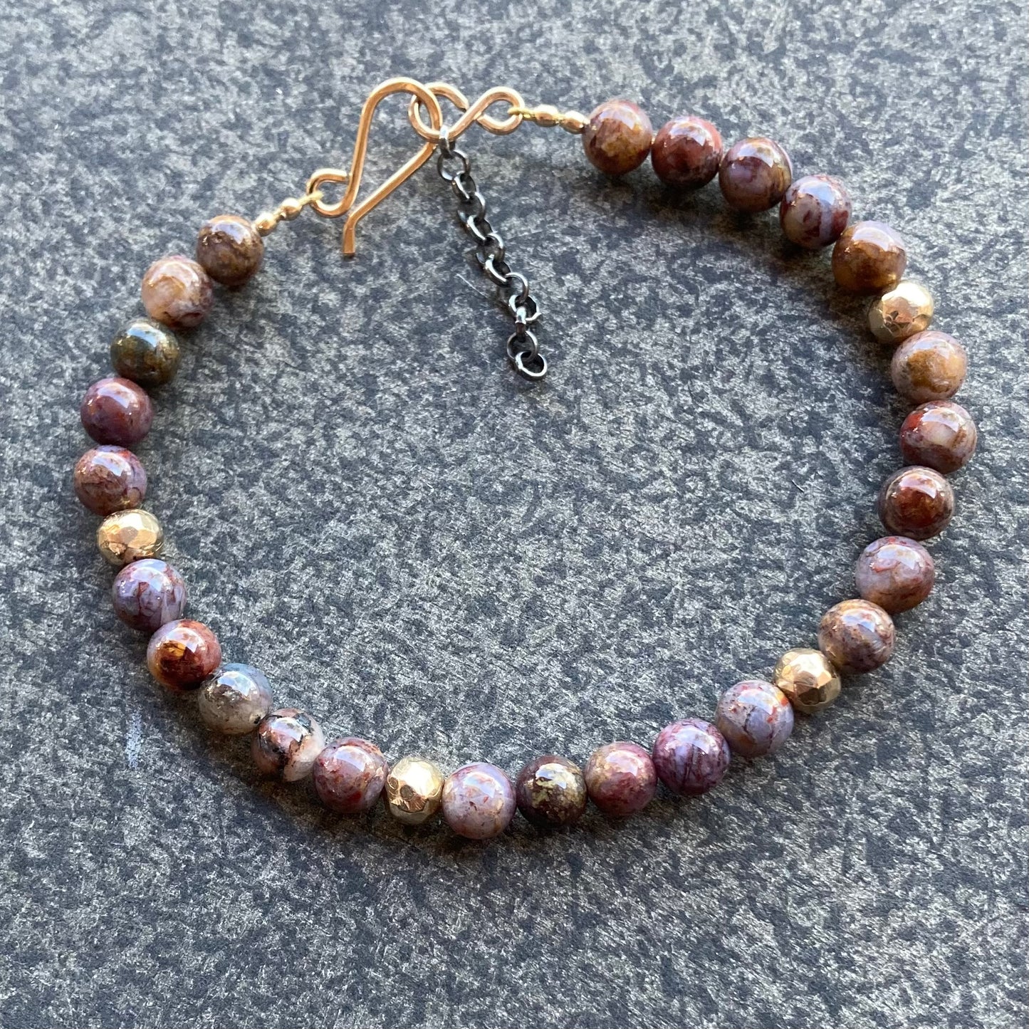 Men’s/Unisex Pietersite & Artisan Bronze Bead Mixed Metal Bracelet