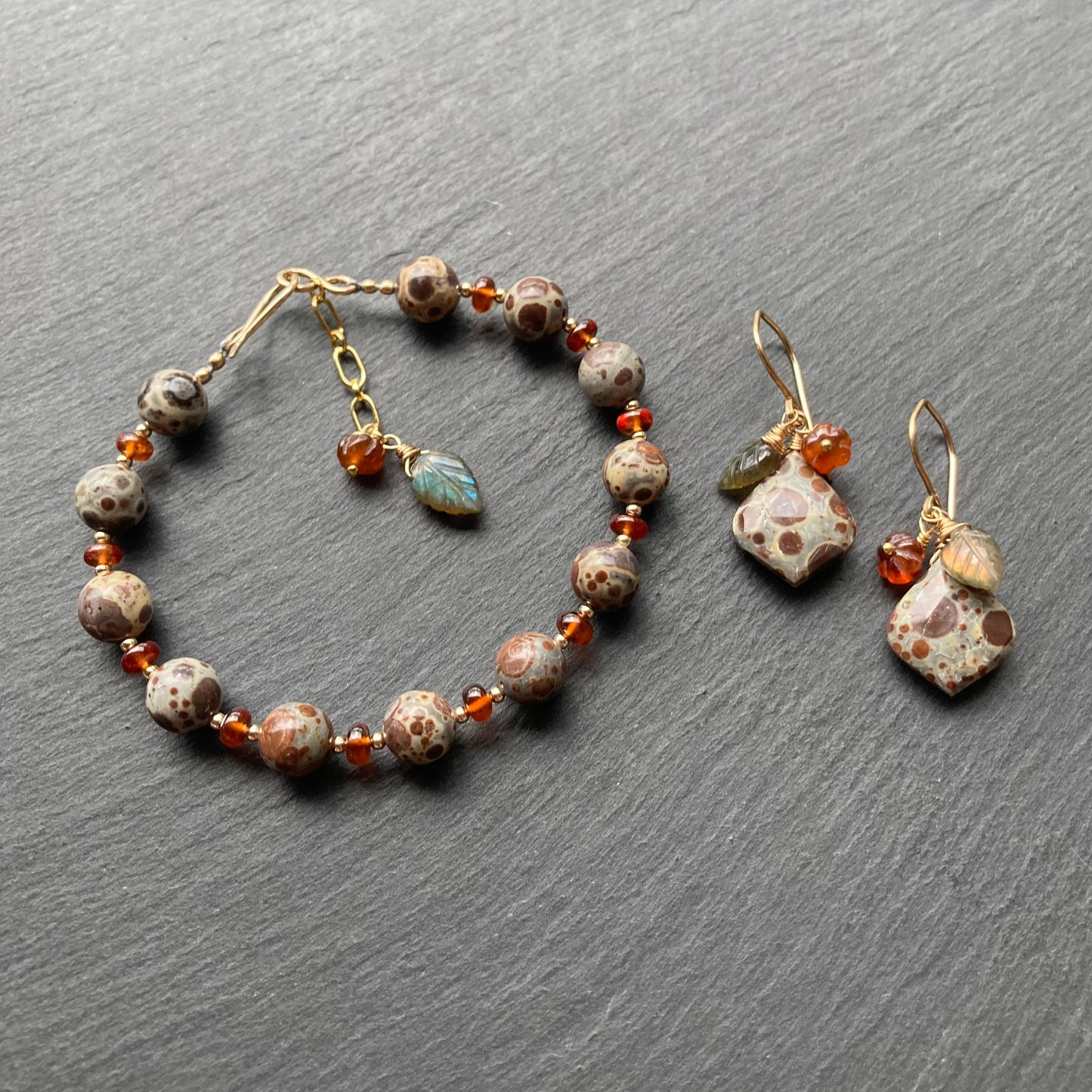 Asteroid Jasper, Hessonite Garnet & Gold Autumn Harvest Bracelet
