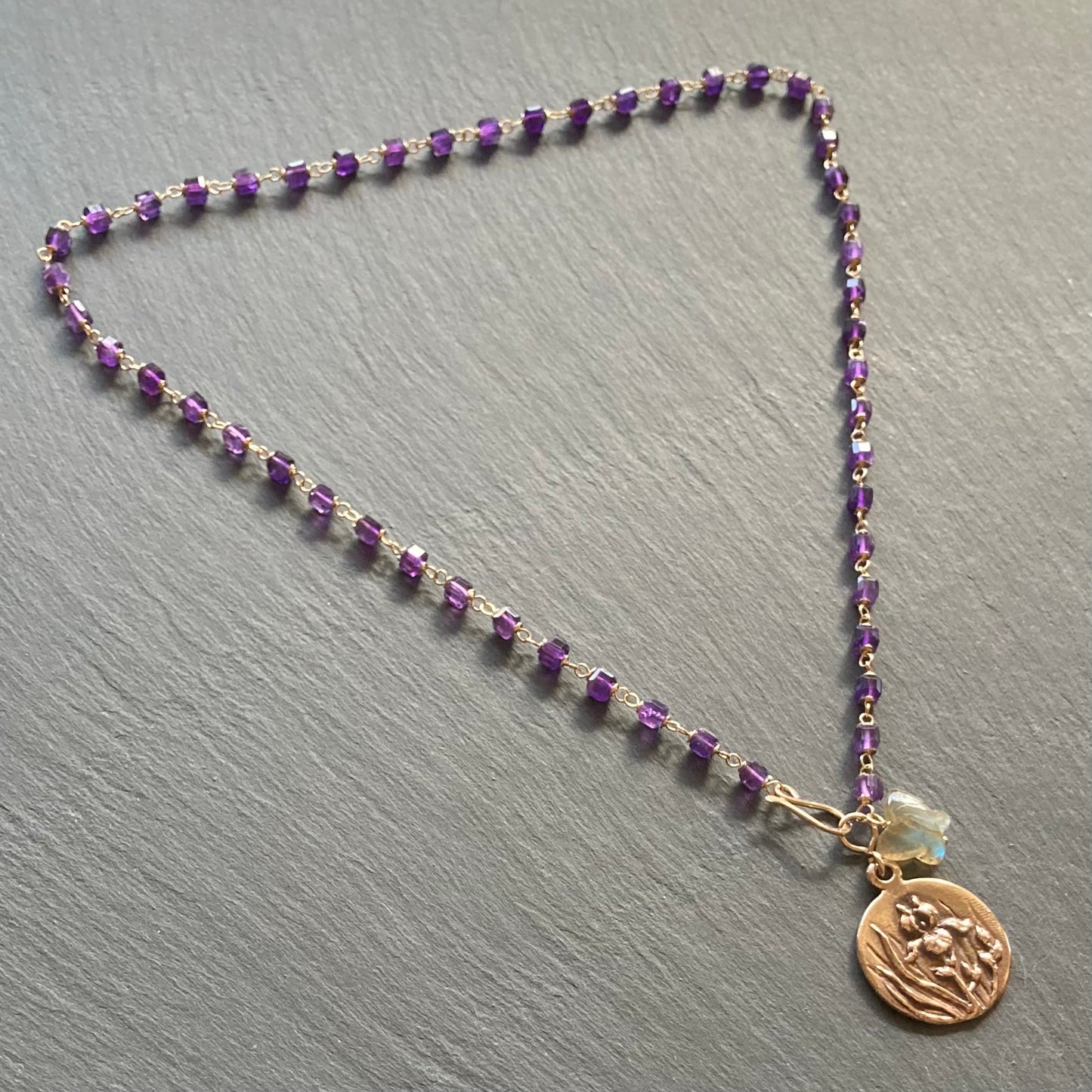 Amethyst, Gold & Bronze Iris Coin Necklace