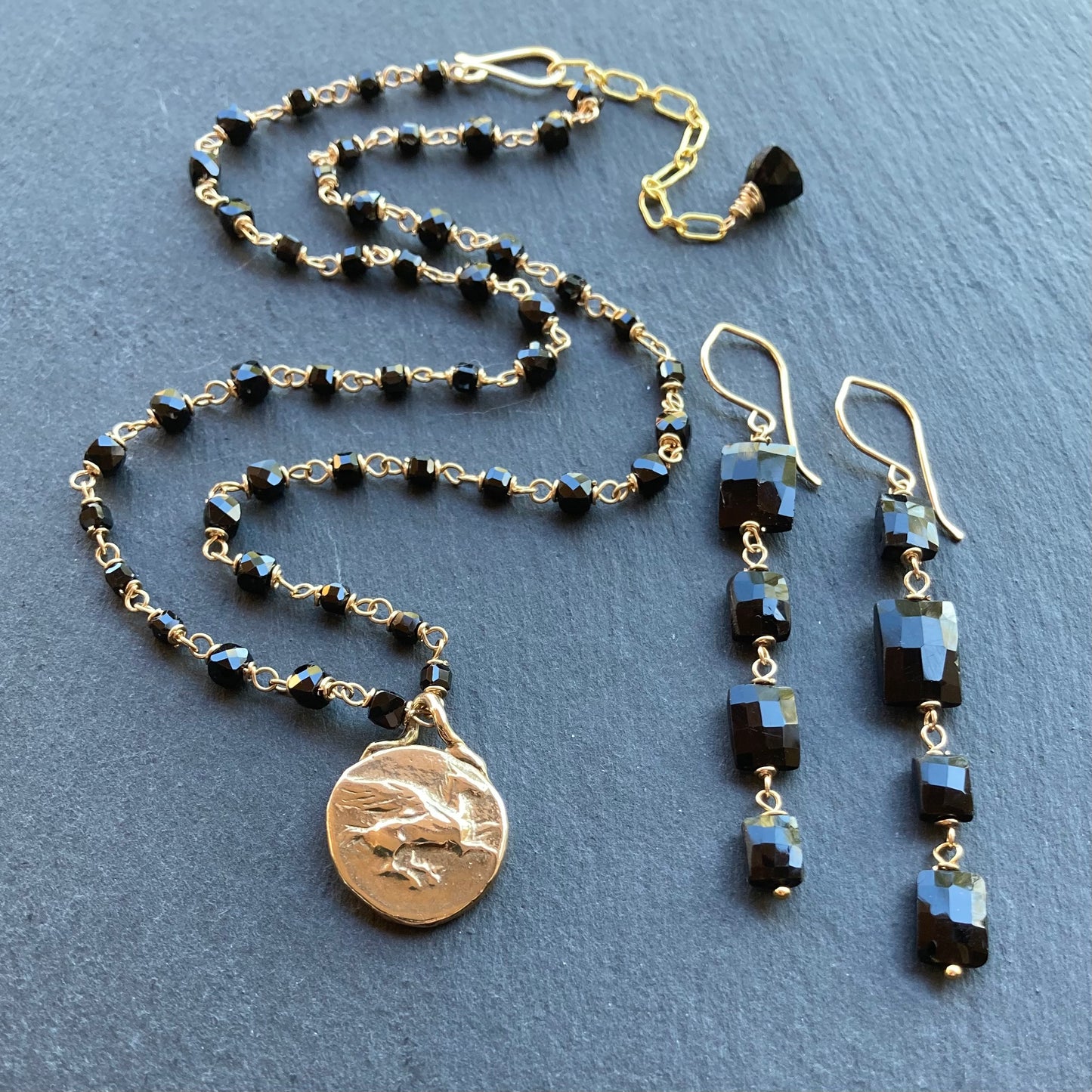 Black Spinel & Gold Earrings