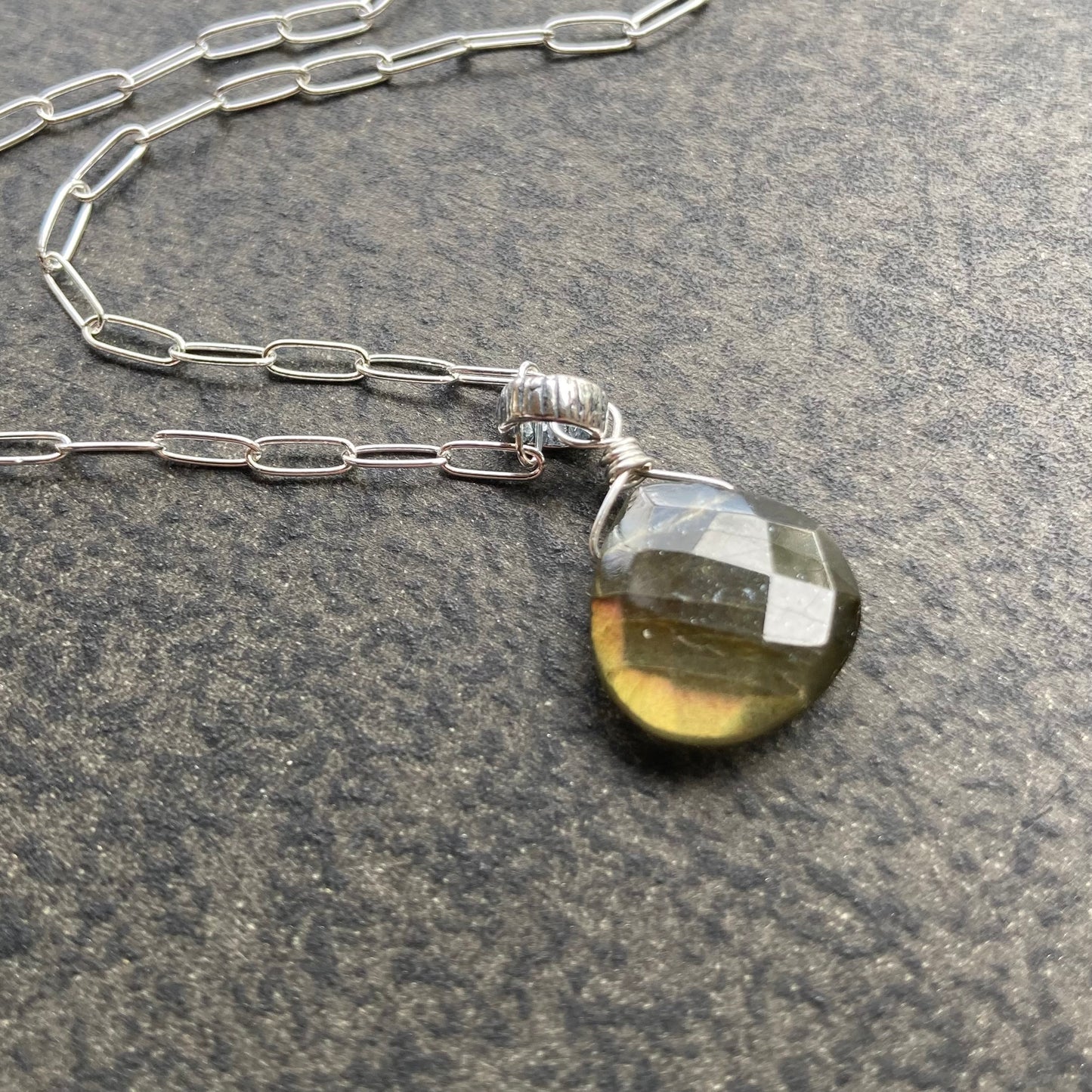 Labradorite & Sterling Silver Pendant Necklace 18”